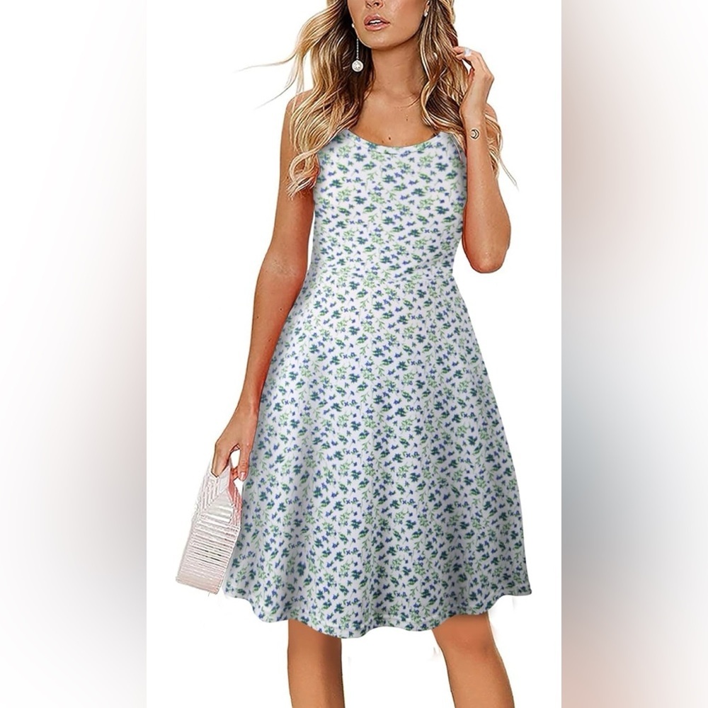 FINMYE Blue Green White Sleeveless Floral Printed Spaghetti Strap Dress Size XL
